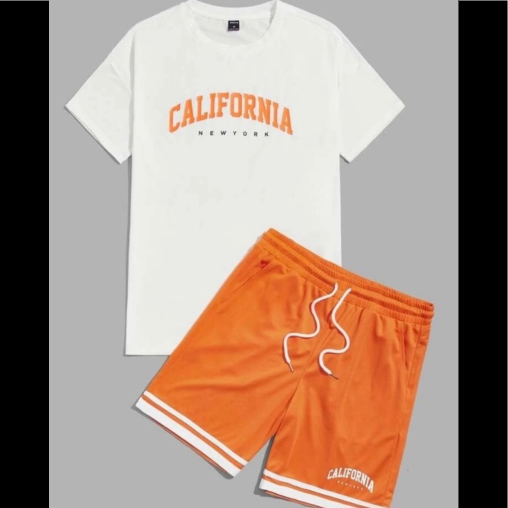 ⭐️PRICE FIRM⭐️ Guys Letter Graphic Tee & Striped Print Shorts Set